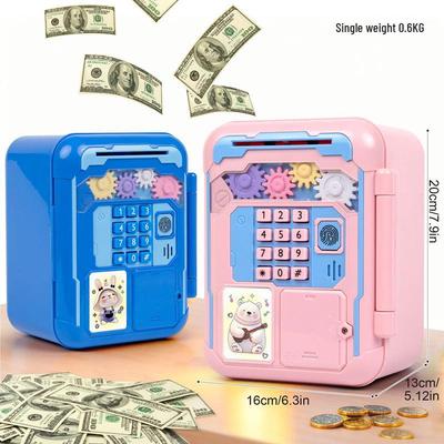 Children’s Mechanical Gear Piggy Bank with Automatic Bill Rolling, Password Lock, Music, and Card Reading Door