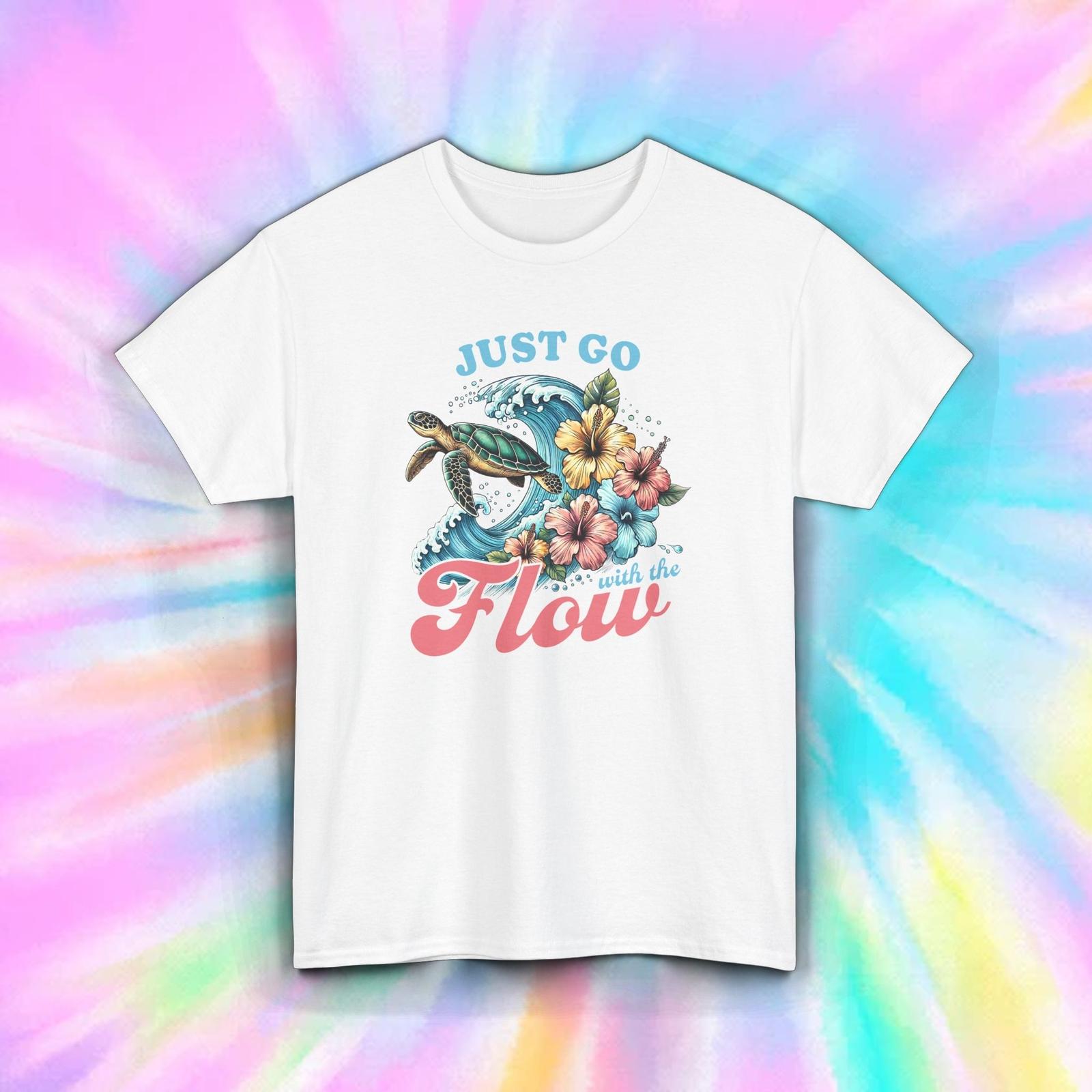 Just Go With The Flow Sea Turtle Tropical Hibiscus Beach Shirt S-5XL S