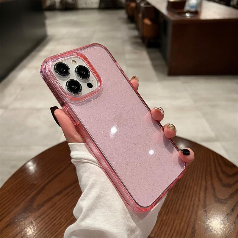 Luxury Bling Glitter Purple Clear Case For iPhone 16 Pro Max 15 14 Plus 13 12 11 X XR XS Transprent Acrylic Shockproof Cover