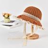 Summer Straw Hat Cherry Embroidered Lace Edge Foldable Sunscreen Lid Seaside Vacation Style Women'S Sunshade Cap