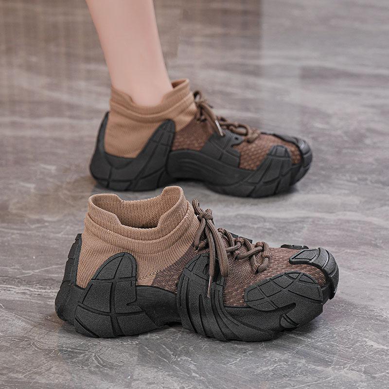 Spring new ins flying woven shoes student sports shoes fitness running casual shoes heightening shoes