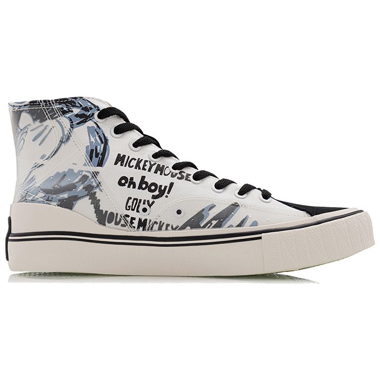 Disney X Li Ning Non-Slip Wear-Resistant High-Top Canvas Shoes Men Sneakers Black White AGCQ281-1