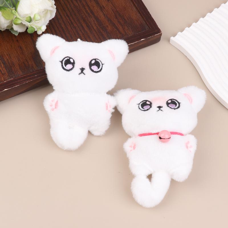 1Pcs White Siamese Kitten Stuffed Doll Backpack Decor Squeaky Bell Kitten Plush Keychain Pendant Schoolbag Ornament Gift