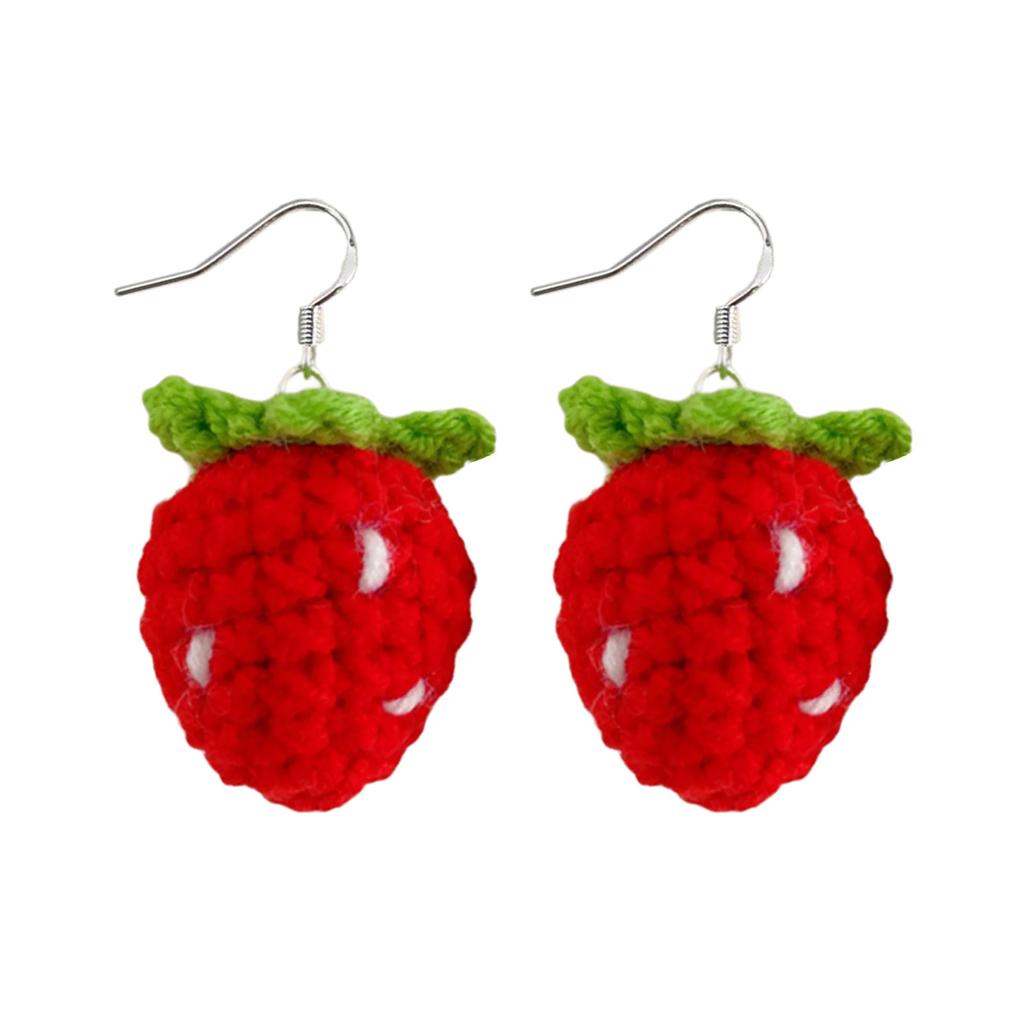 Handmade Knitted Strawberry Earrings Handmade Woven Earrings Unique Earrings Perfect Gift for Fashionable Women Girls
