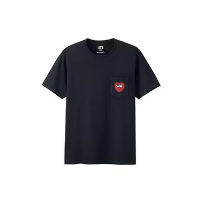 Uniqlo X Kaws Współpraca Okrągły Dekolt Nadruk Codzienna Koszulka z Krótkim Rękawem Koszulka Unisex Czarna 178187-62