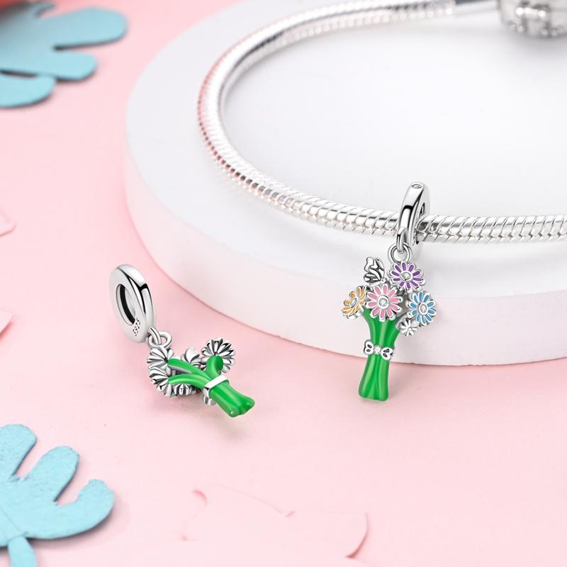 Charms Original Copper Glazed-Color Daisy Plant Pendant Beads Fit Bracelet Women Jewelry Diy Fine Gift Accessory