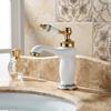Antique Porcelain Brass Bathroom Faucet White Long Neck Single Handle Mixer Tap With Floral Pattern For Kitchen Sink Basin