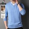 FORTEI Men's Pure Wool Faux-Layer Knit Sweater