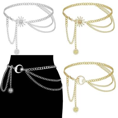 Gold Silver Punk Waist Chain Vintage Dress Cummerbands Sun Moon Star Waistbands