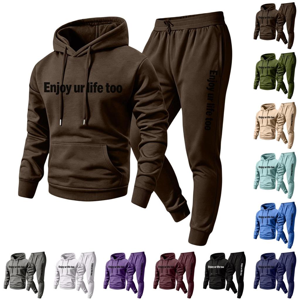 Herren Lässiges 2-teiliges Set Hoodie und Hose mit elastischem Bund und geradem Bein mit lustigem Buchstabenaufdruck