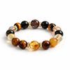 Rockyu Allure Bracelet for Women, Pink, Natural Stones: Strawberry Crystal, Red Tiger's Eye, Black Super Seven, Gold Obsidian, and Round Beads. Fits W