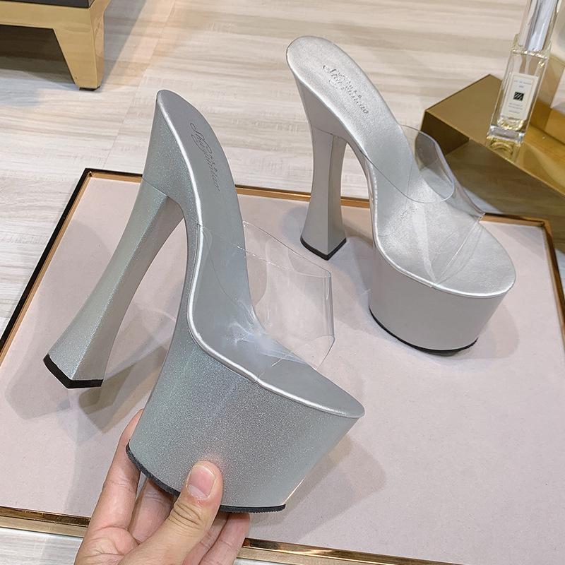 High Nightclub Super High Heels Slippers Women's Work Shoes Catwalk Pole Dance Shoes Waterproof Table