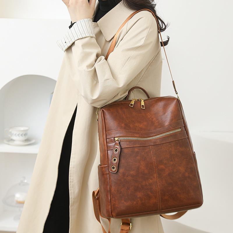 New Casual Backpack Fashionable Versatile Women's Shoulder Bag Large Capacity Soft Leather Texture Mother Bag