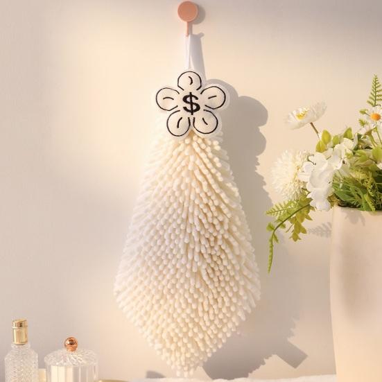 Chenille Hanging Hand Towel Quick Drying Soft Absorbent Fuzzy Ball Hand Towel with Hanging Rope for Home Bathroom Kitchen
