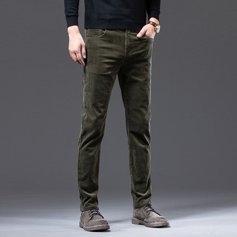 Trade Surplus Fleece-Lined Straight Corduroy Pants for Men, Autumn and Winter, Comfortable Middle-Aged Dad Corduroy Trousers, Business Casual Pants