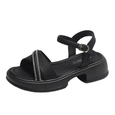 Mode Zomer Nieuwe Ronde Neus Dames Sandalen Open Teen Parel Dikke Zool Waterdicht Platform Effen Kleur Casual Comfortabele Damesschoenen