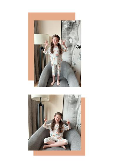 Youkesi Mädchen Klimatisierte Sommer-Pyjamasets, Alter 3-15, Größe 80-160cm, Set mit 3/4-Ärmel und Hose