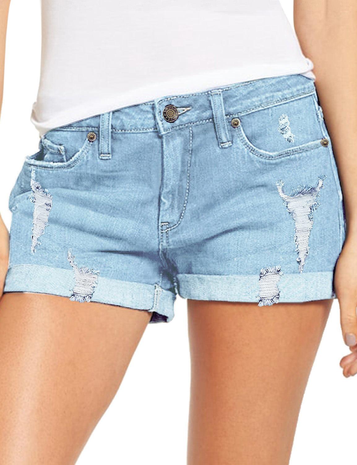 European and American Street Style Ripped Women s Slimming Denim Shorts M