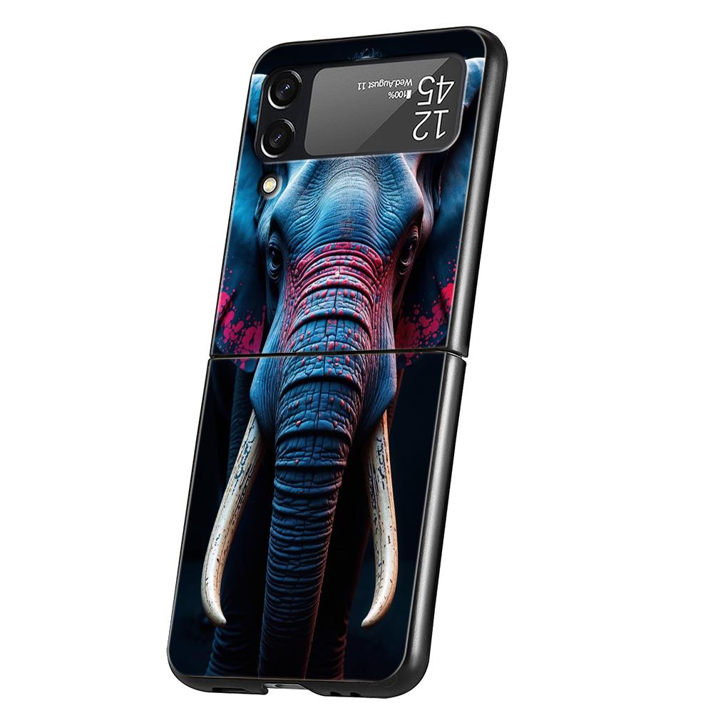 Hard PC Phone Case For Samsung Galaxy Z Flip 7 6 5 4 Black Cover For Galaxy Z Flip 3 Foldable Shockproof Capas Animal Elephant