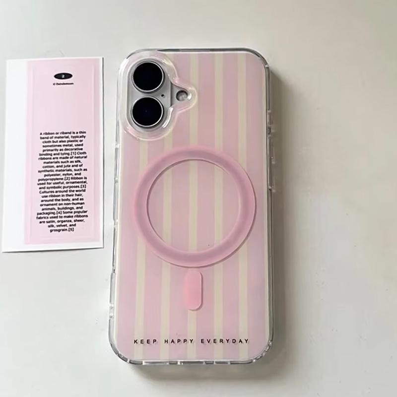 Cute Pink Stripes For Magsafe Magnetic Phone Case For iPhone 17 Air 16e 16 Pro Max 15 14 Plus 13 12 Mini 11 Pro Back Cover