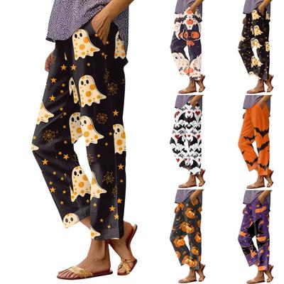 Women's Fashion Halloween Printed Pocket Elastic Waist Casual Pants Casual Loose Pants