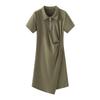 Chic and Unique Green Polo Collar Waist Dress Irregular a Word Short Women's Summer New Small Man