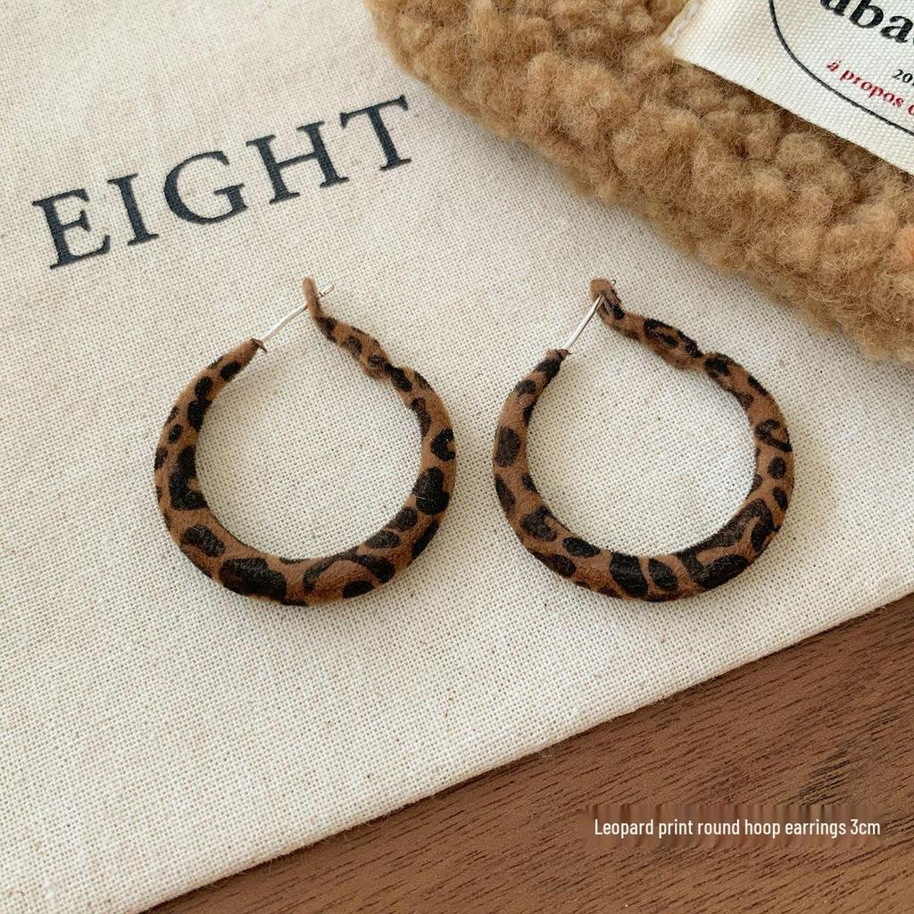 Retro Leopard Print Hoop Earrings: Exaggerated Hong Kong Style with Silver Needle Flocking for Women