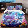 Magical Unicorn Garden 3pcs Bedding,Including 1pc Duvet Cover And 2pcs Pillowcases Perfect for Christmas,Ideal for Bedroom, Dormitory