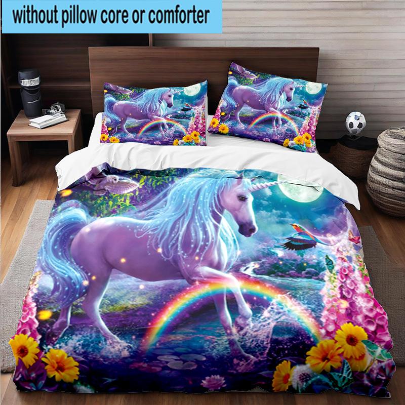 Magical Unicorn Garden 3pcs Bedding,Including 1pc Duvet Cover And 2pcs Pillowcases Perfect for Christmas,Ideal for Bedroom, Dormitory