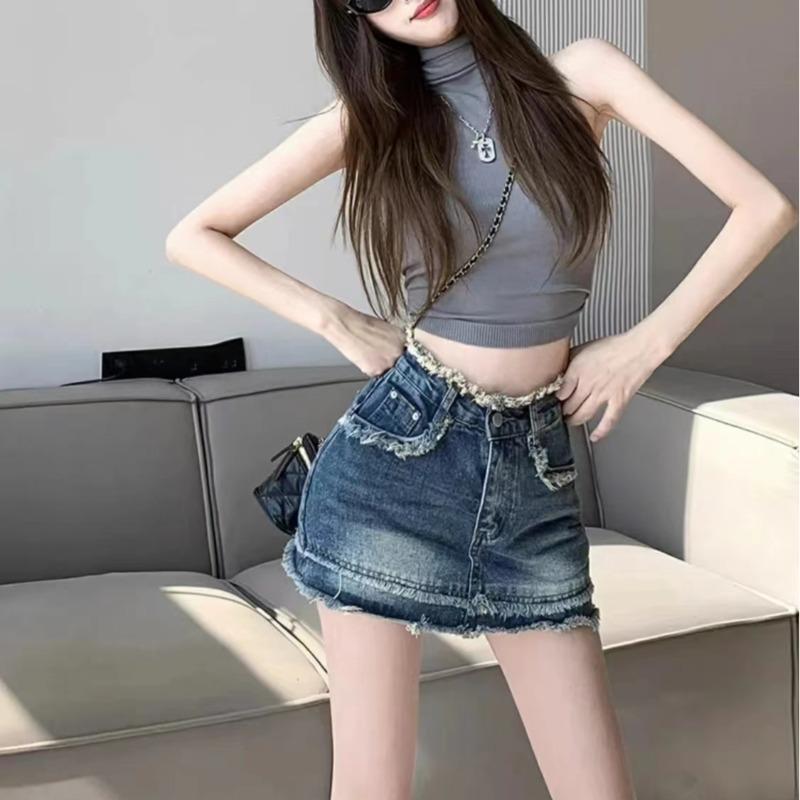 

Women s High Waist Denim Midi Skirt - 2025 Summer Fashion Slimming A-line Bodycon, Petite Outdoor Short Skirt M