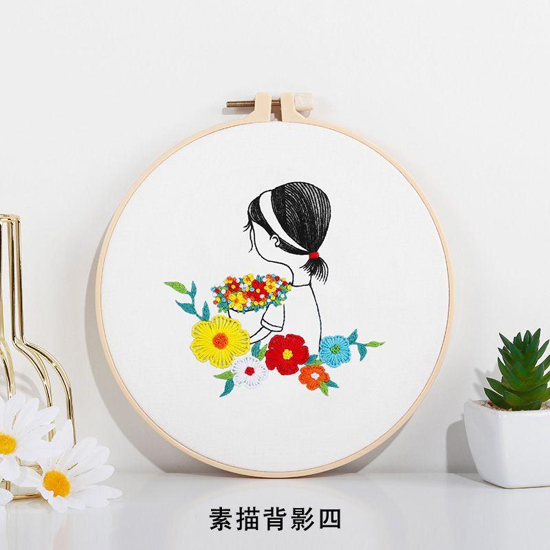 New Diy Handmade Embroidery Material Bag, European Simple Sketch Girl Back, Needle And Thread Set