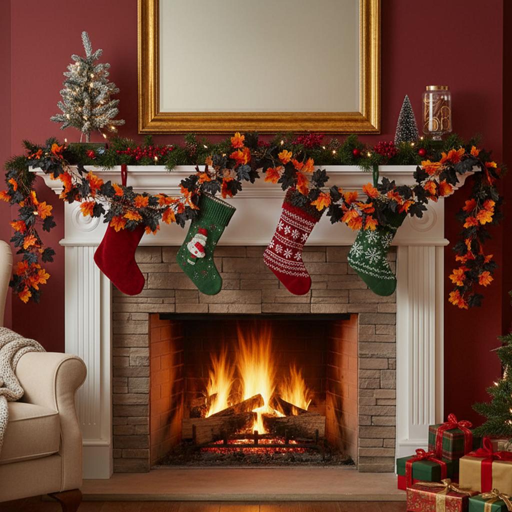 Fall Maple Leaf Garland Reusable Hanging Vine Decorative Garland Thanksgiving Door Wreath for Fireplace Party Christmas Wedding