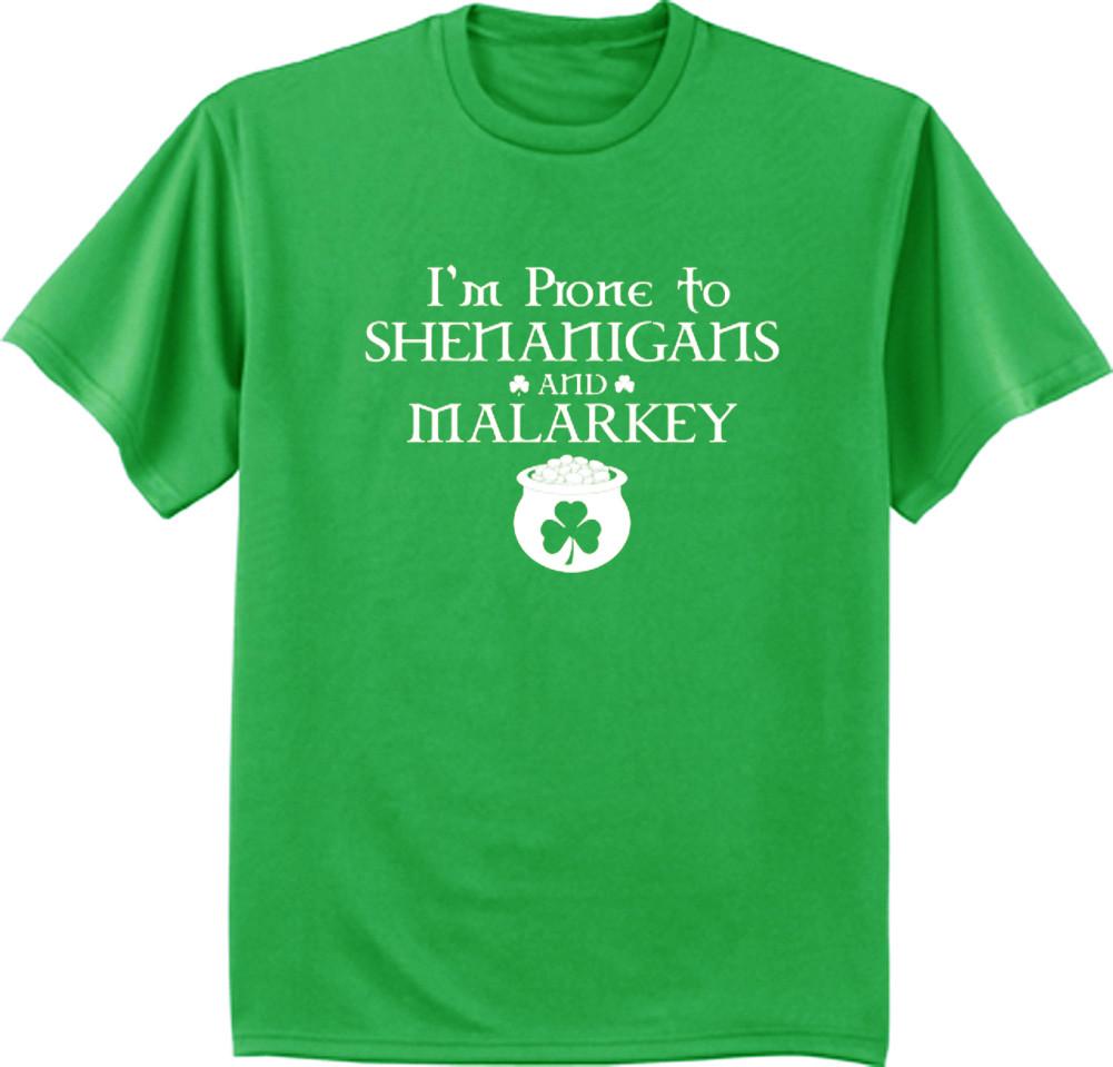 Funny St Patrick s Day T-shirt - shenanigans and malarkey men s green tee S