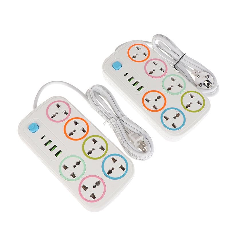 Eu Us Plug 2/3Pin Power Strip 1 Typec 3 Usb Port 6 Way Ac Outlet 2/3/5M Extension Power Socket Charge Electrical Socket