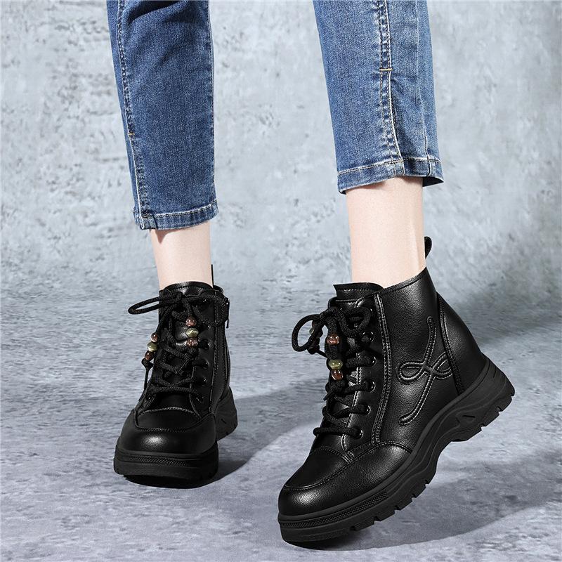 Thick-soled booties, Martin boots, women's new women's shoes, increased height in autumn and winter boots, fleece casual work boots, shoes