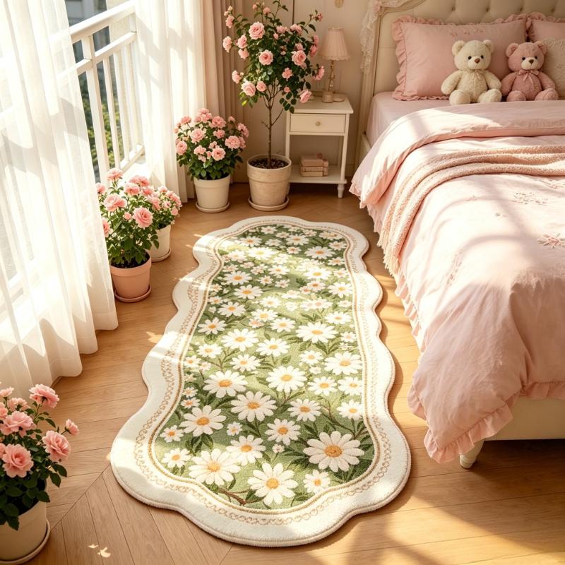 Mädchenhafter Stil Teppiche für Wohnzimmer Rosa Blumen Schlafzimmer Dekor Teppich Flauschig Weich Unregelmäßiger Nachttischteppich Zuhause Verdicken Fußmatte