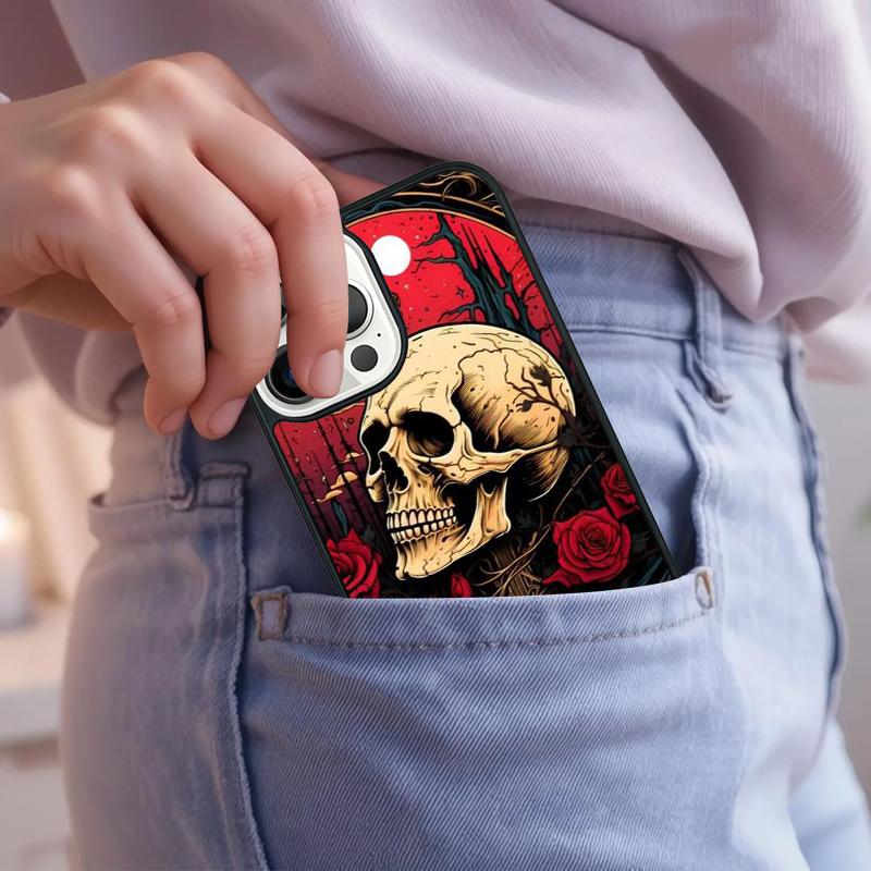 Skull And Roses Abstract Art Phone Case For iPhone 17 Air 15 16e 14 13 Pro Max Coque 12 11 Pro Max PLUS Cover