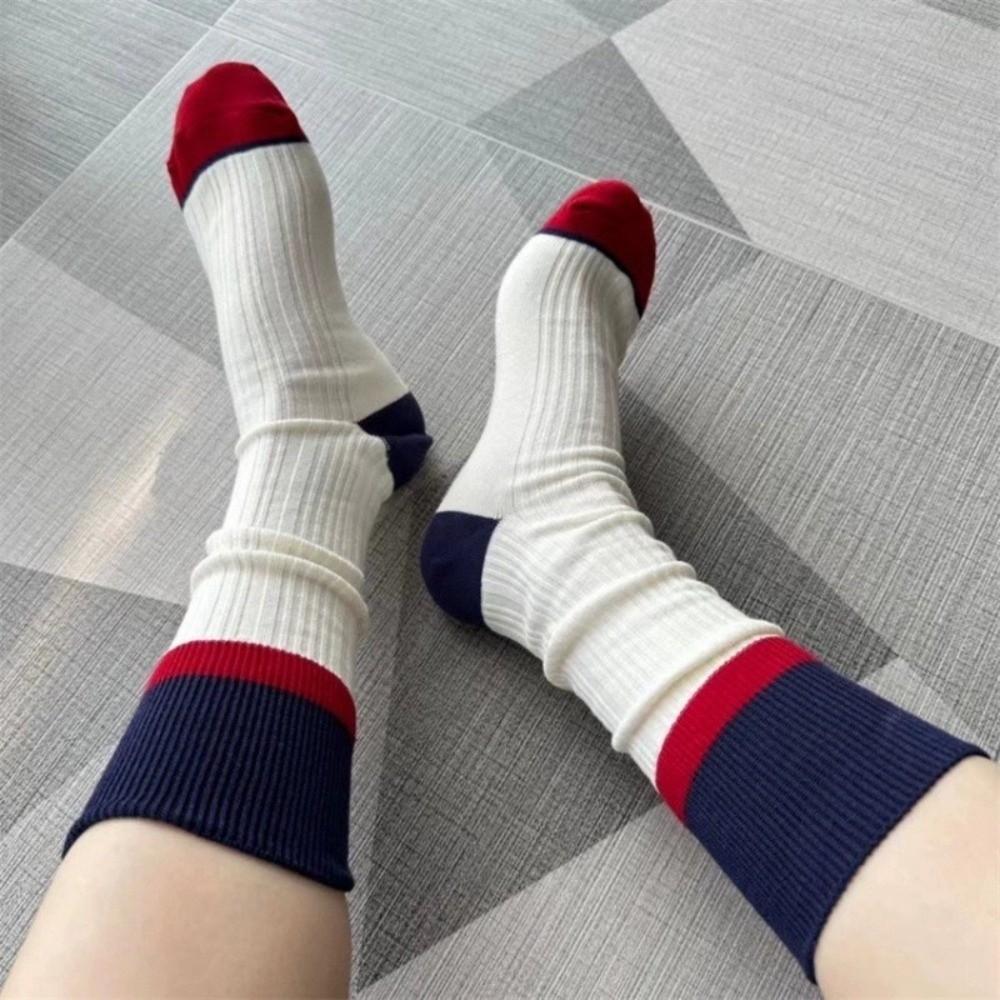 A Pair Soft Mid Tube Socks Stripes Long Socks Durable Womens Crew Socks  for Women