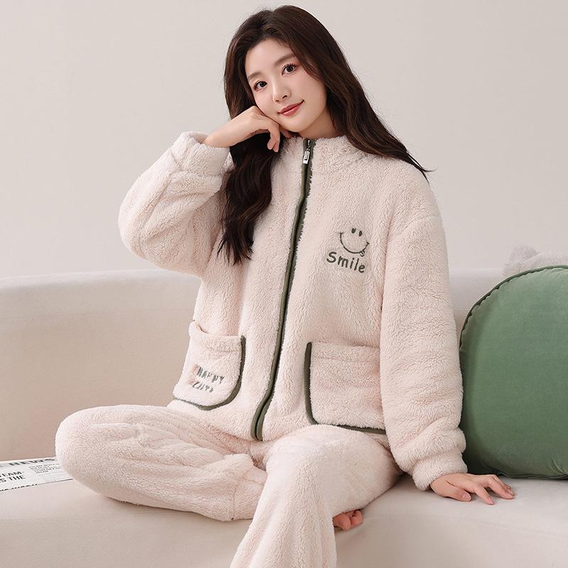 Coral Fleece Couple Pajamas Autumn And Winter Thickened Fleece Warm Flannel Men'S And Women'S Cute Loungewear