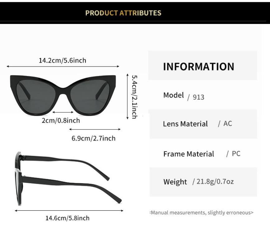 Latest Ladies' Cat-Eye Frame Sunglasses Classic Style Men's Designer Glasses Summer UV Protection Shades UV400 Protection Eye Wear