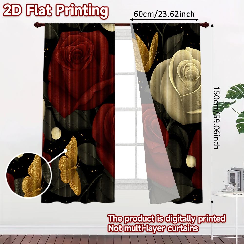 Set Of 2 Flat Printing Curtains Without Rod Floral Elegance Butterflies Ramadan Festival Creative Versatile Curtain Polyester