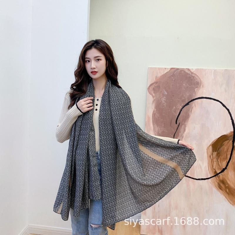 Cotton and Linen Scarf for Women In Autumn and Winter New Versatile Warm and Fashionable Letter Scarf Decorative Shawl
