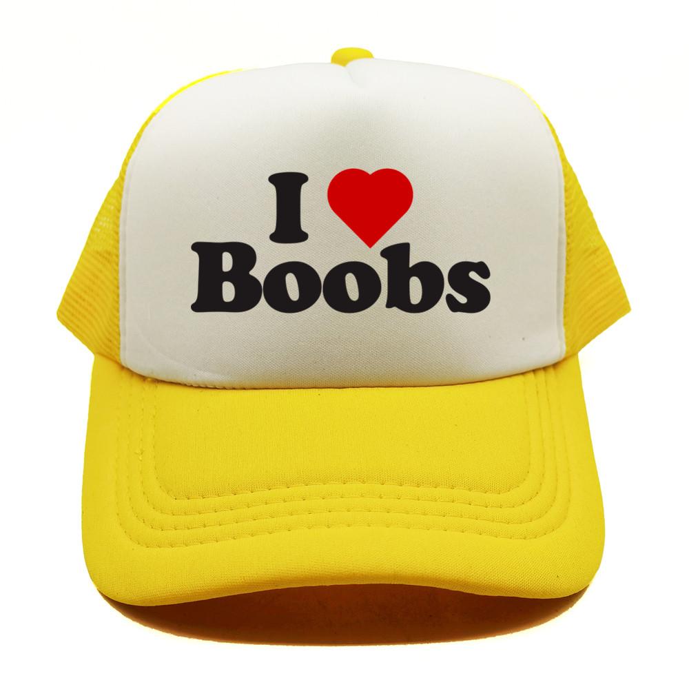 Funny I Love Heart Boobs Boobies Baseball Caps Summer Men Mesh Net Hat Joke Gifts Trucker Cap Outdoor Mesh Net Caps MZ079