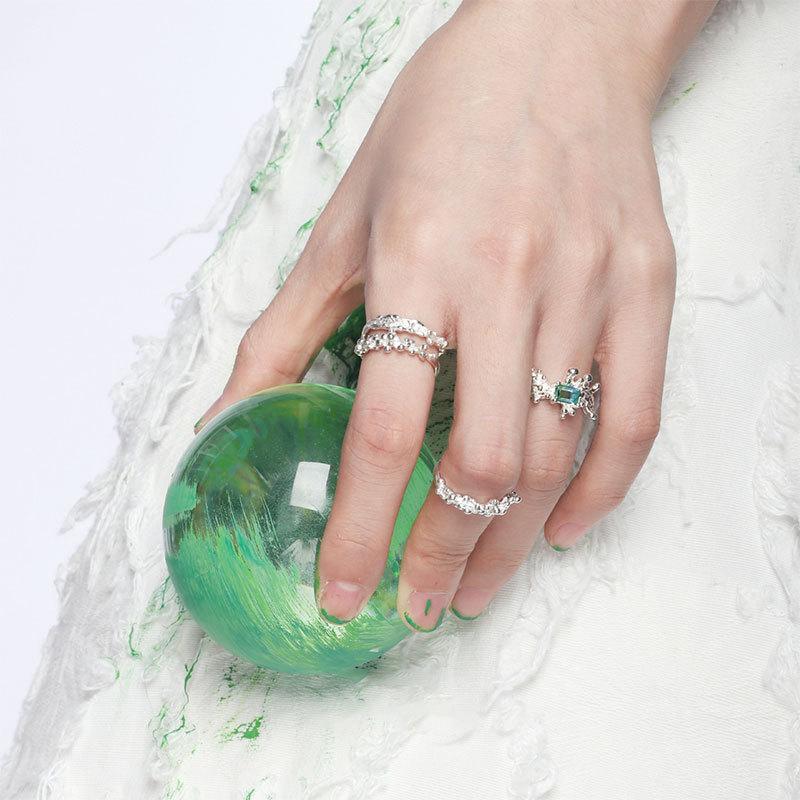 925 Contemporary Sterling Silver Open Ring With Unique Geometric Design And Beautiful Adornments Style For