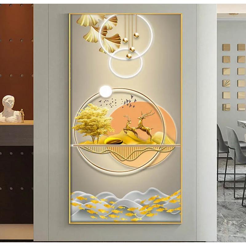 

Новый китайский стиль, свет, роскошный золотой олень, декоративная картина, богатое дерево, фэншуй, проход, вход, холст, картина, декор для крыльца, стены 20x40cm Unframed янтарь