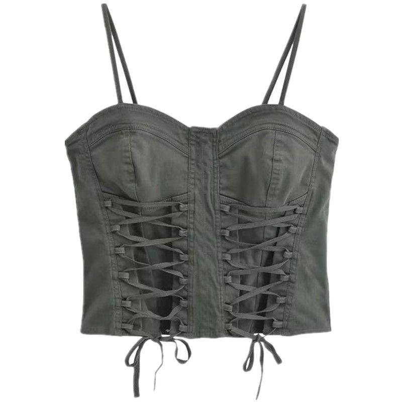 

Fashion Wind 2023 New Fall Women s Clothing Stylish Easiest for Match Shoelace Tight Sleeveless Tank Top Uwl230011 Gray Green S