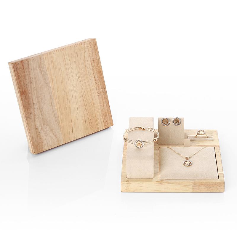 Bamboo Jewelry Display Tray Jewelry Set Storage Box Earrings Necklace Bracelet Display Counter Accessories