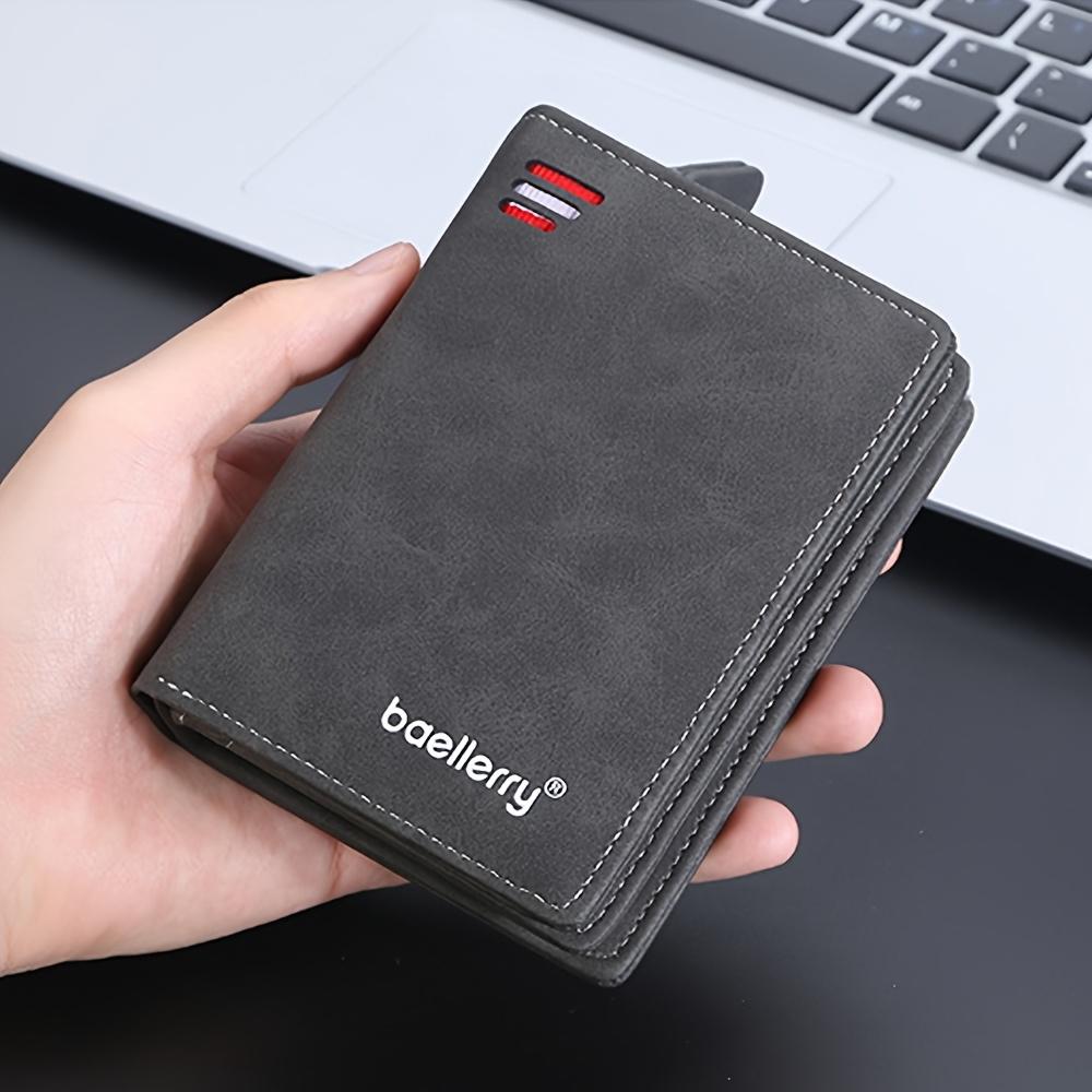 1pc of Baellerry Men'S Short Wallet, Multi-Card Slot Zippered Coin Purse, Matte Faux Leather Vertical Wallet