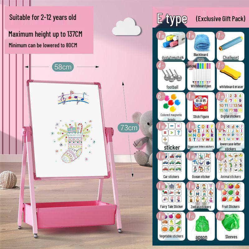 Kids' Double-Sided Magnetic Blackboard & Whiteboard: Erasable Drawing & Writing Stand with Coloring and Graffiti Features