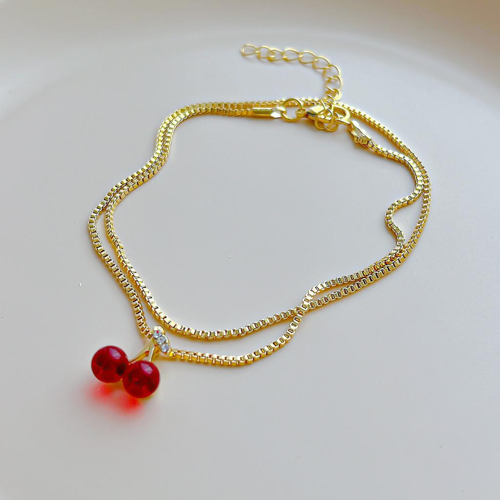 Classy Cherry Red Pendant Necklace With Stylish Box Chain Perfect For Trendy Womens Fashion